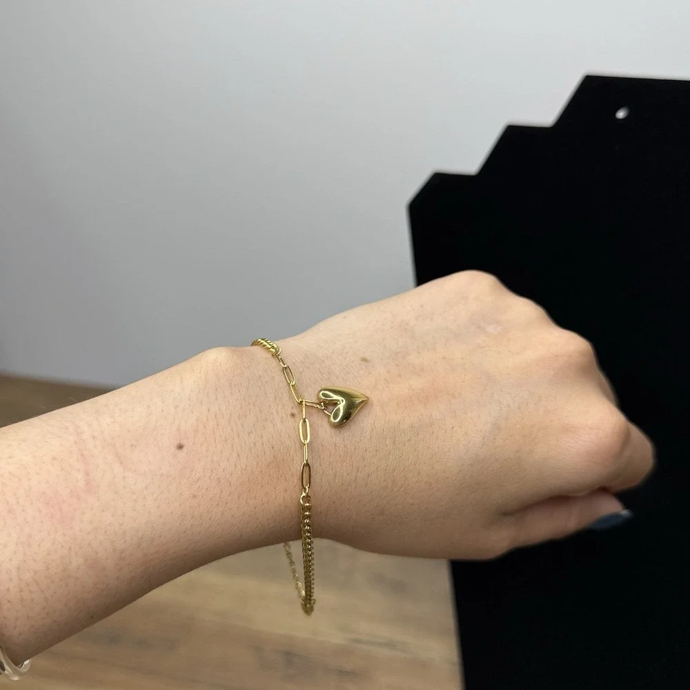 SLIDE JEWELRY 18K Gold Plated Heart‎ Bracelet Adjustable With Zirconia